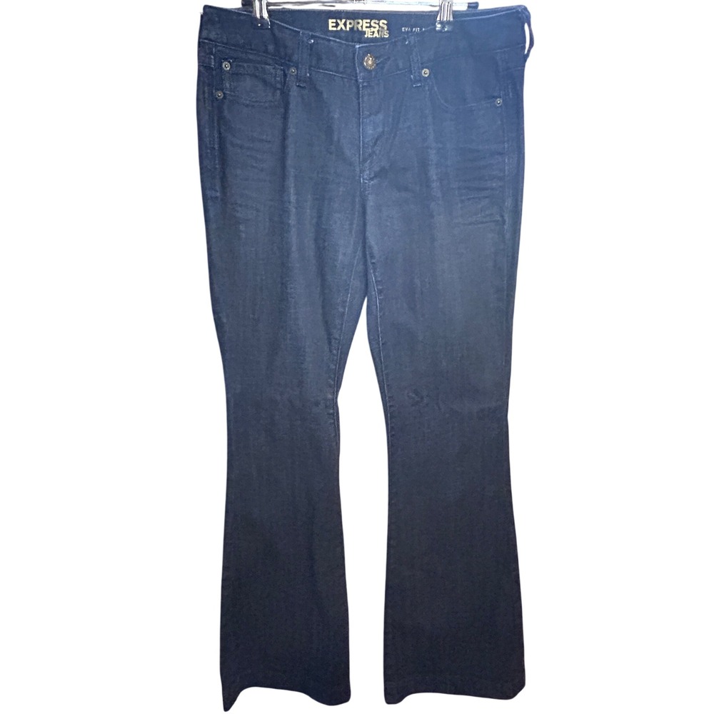 Express Jeans Eva Fit Dark Indigo‎ Flare Leg Denim Blue Pants 32 Inseam